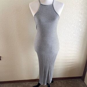 LNA Revolve Brand Ribbed Striped Tank Dress Bodycon Gray Black High Neck: Med
